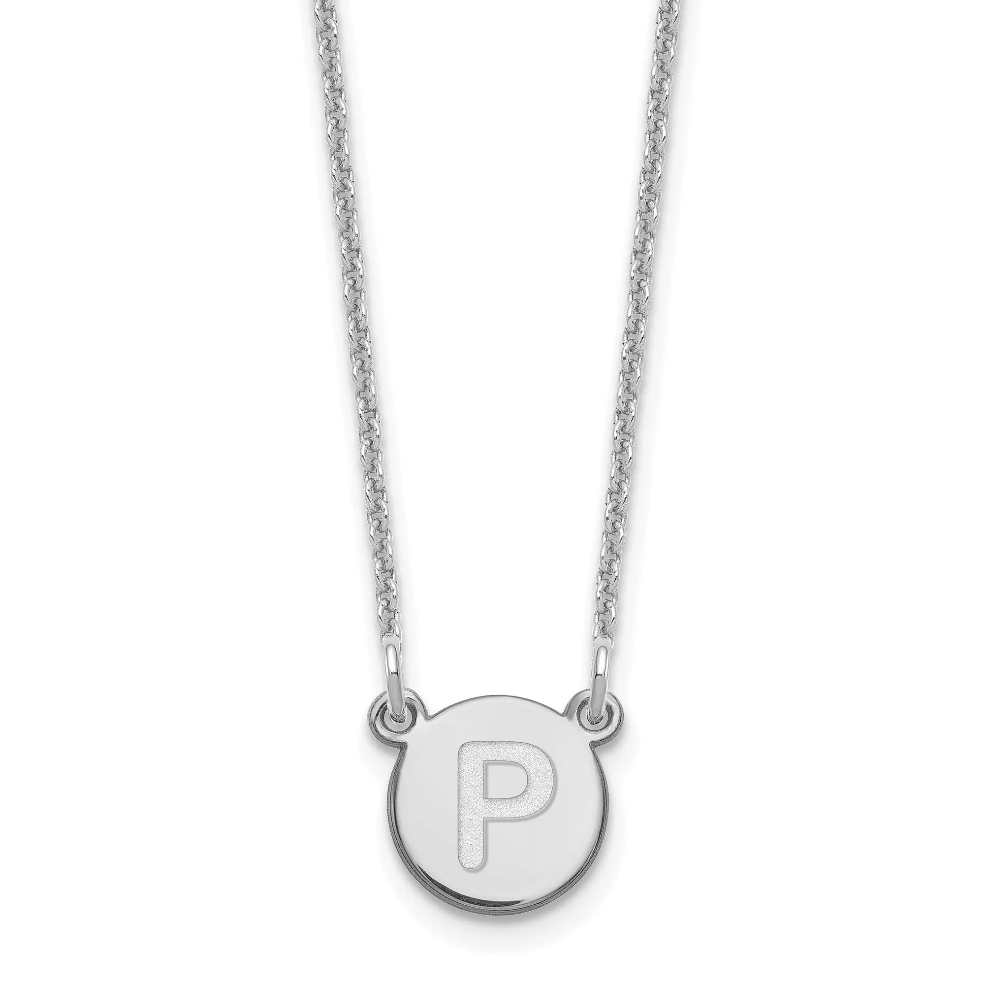 14k White Gold Tiny Circle Block Letter P Initial Pendant and Necklace