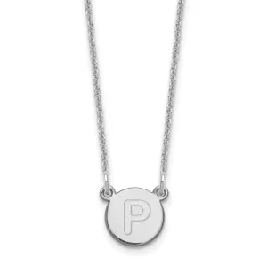 14k White Gold Tiny Circle Block Letter P Initial Pendant and Necklace