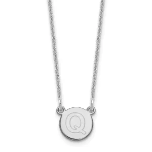 14k White Gold Tiny Circle Block Letter Q Initial Pendant and Necklace