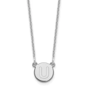14k White Gold Tiny Circle Block Letter U Initial Pendant and Necklace