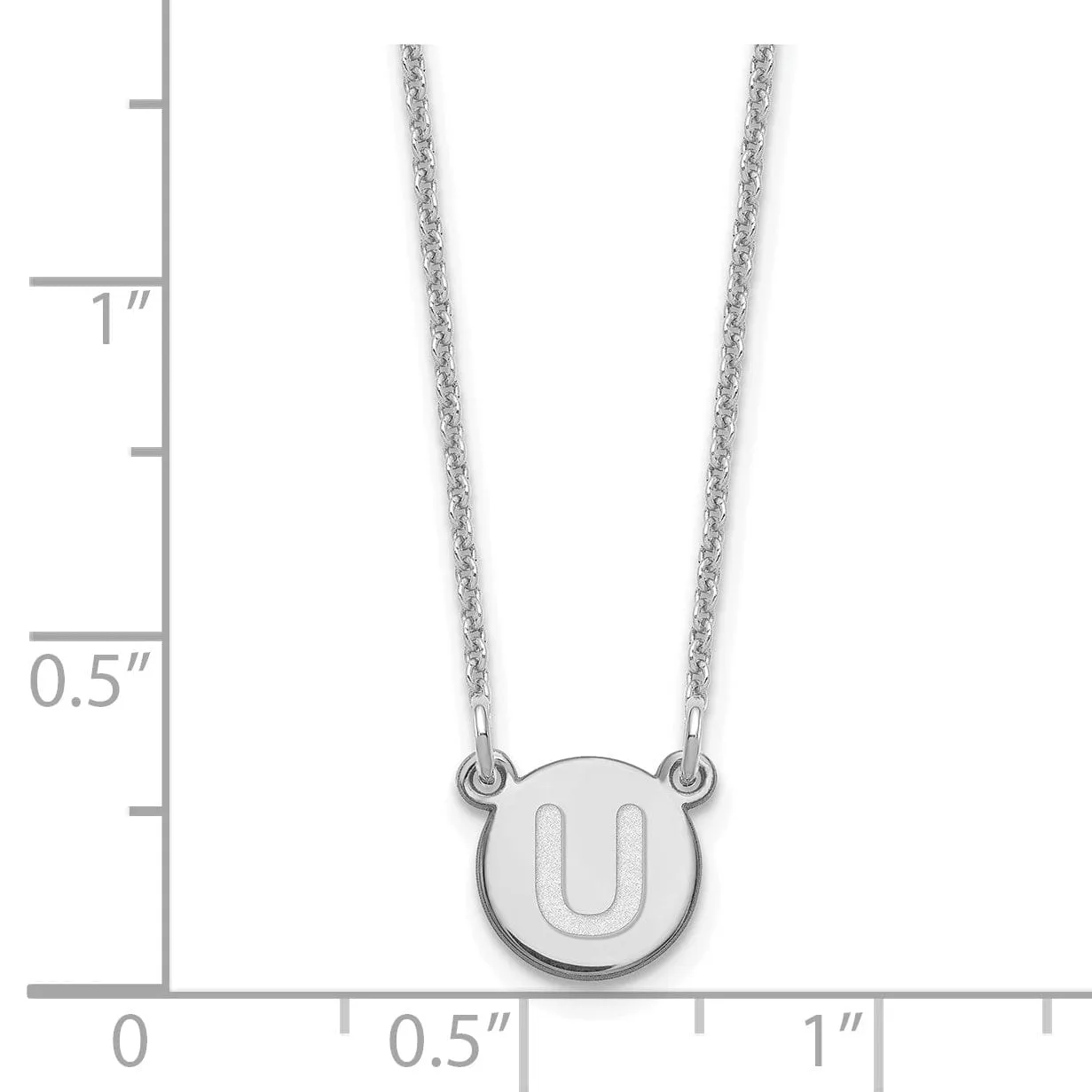 14k White Gold Tiny Circle Block Letter U Initial Pendant and Necklace