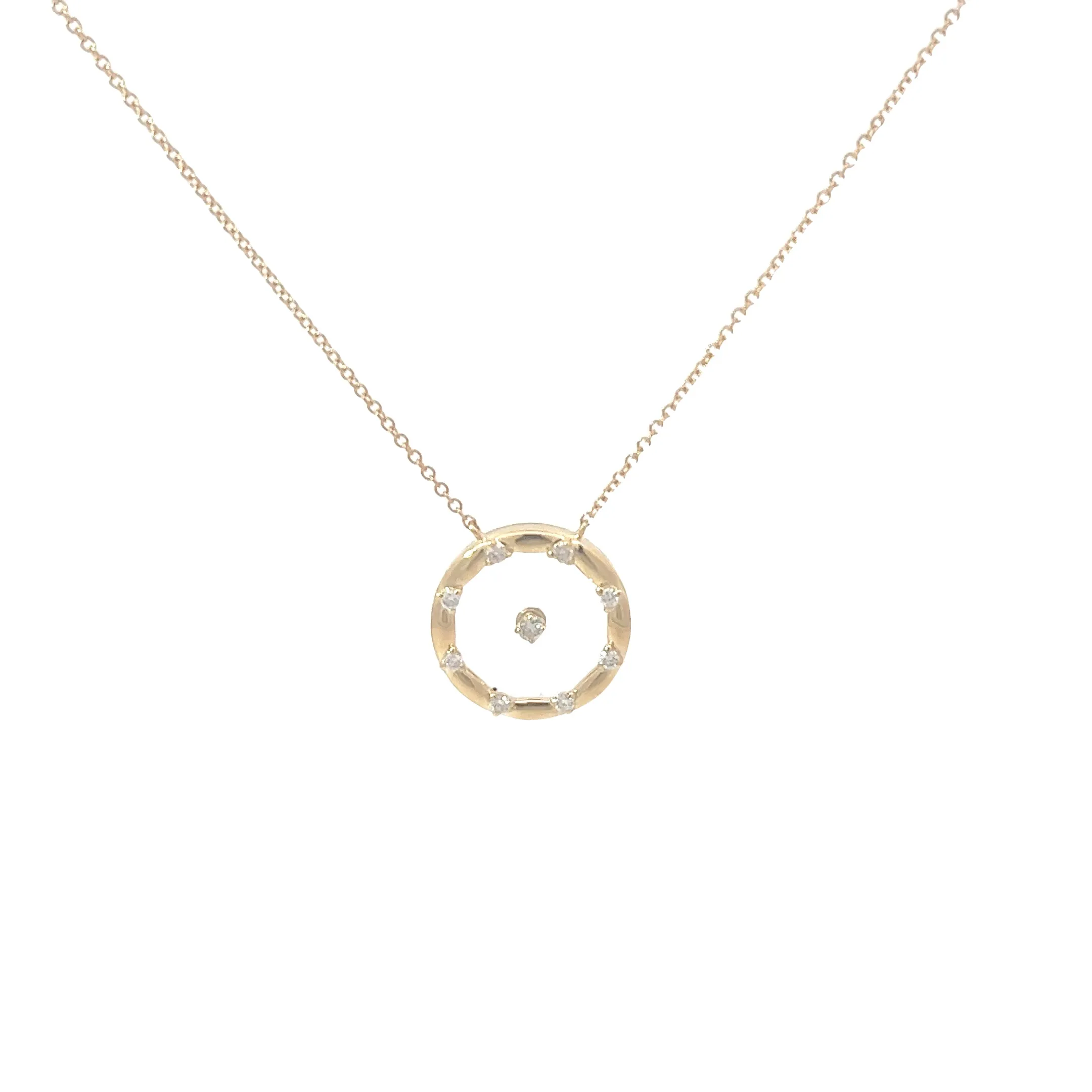 14k Yellow Gold. 15ct G VS2 Round Invisible Circle Necklace