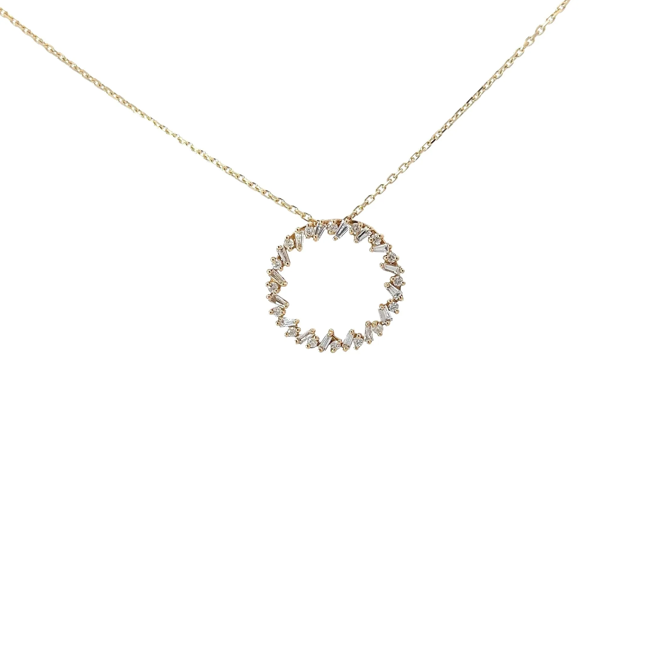 14k Yellow Gold .50ct g SI1 Baguette and Round Eternity Circle Pendant