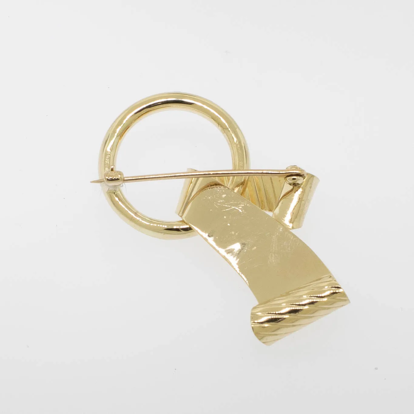 14K Yellow Gold Open Circle Ribbon Pin Preowned Jewelry