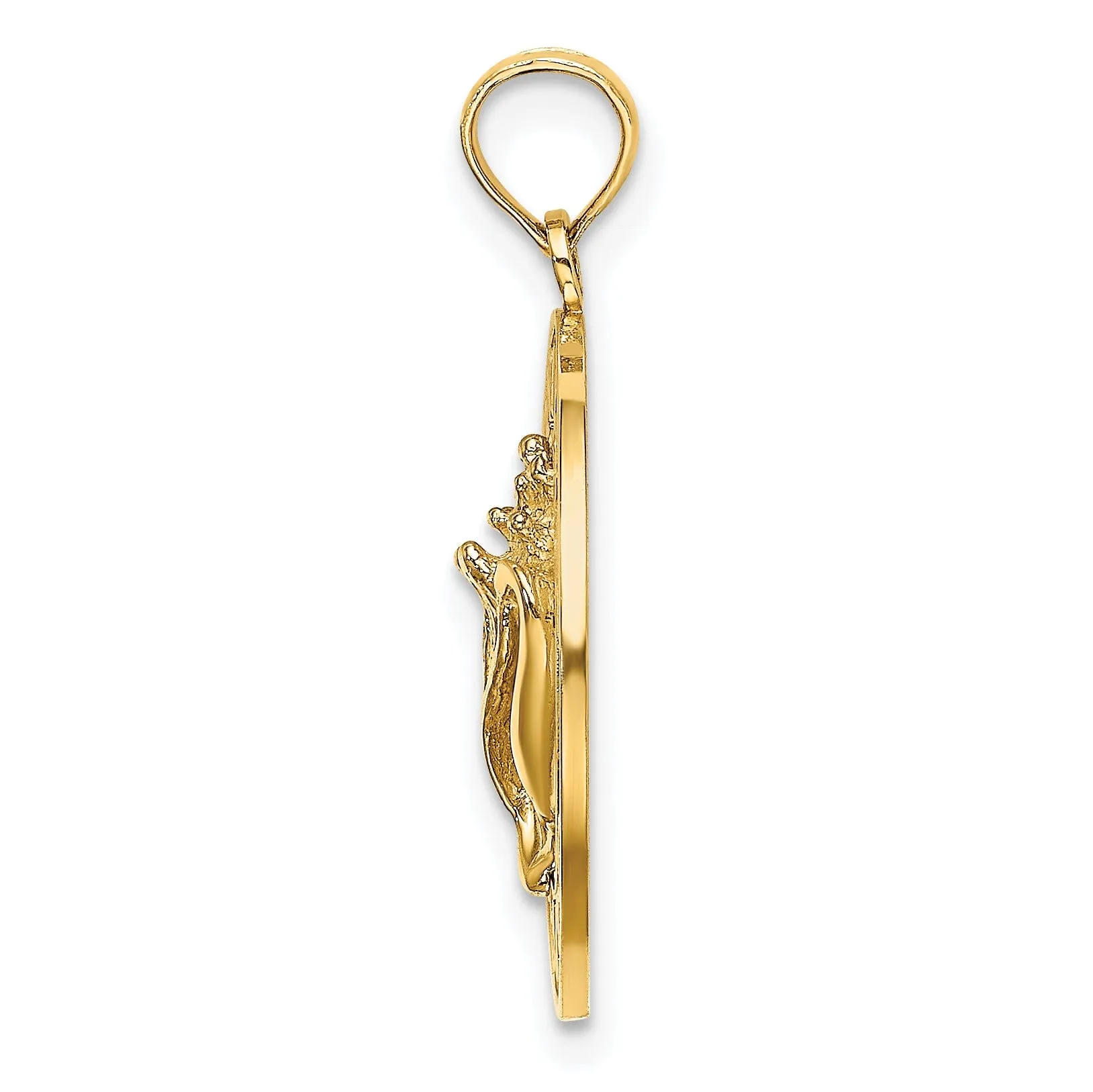 14K Yellow Gold Polished Finish Concave Shape BONAIRE, W.I Circle Design with Conch Shell Charm Pendant