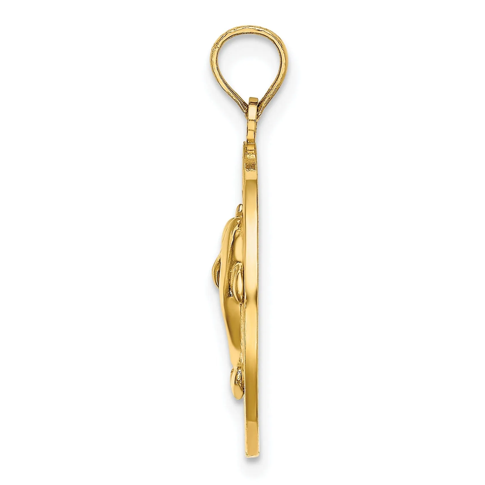 14K Yellow Gold Polished Finish Concave Shape BONAIRE, W.I Circle Design with Doliphins Charm Pendant