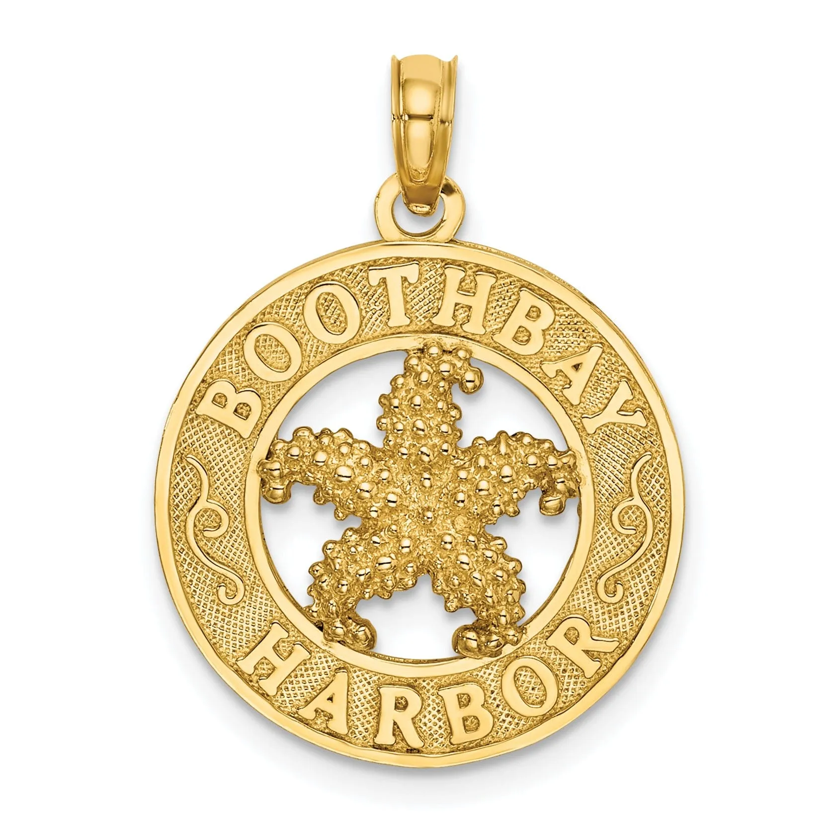 14K Yellow Gold Polished Textured Finish BOOTHBAY HARBOR Starfish in Circle Design Charm Pendant