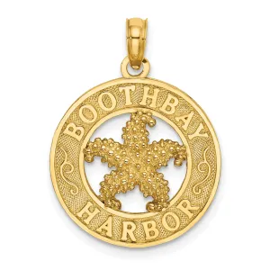 14K Yellow Gold Polished Textured Finish BOOTHBAY HARBOR Starfish in Circle Design Charm Pendant