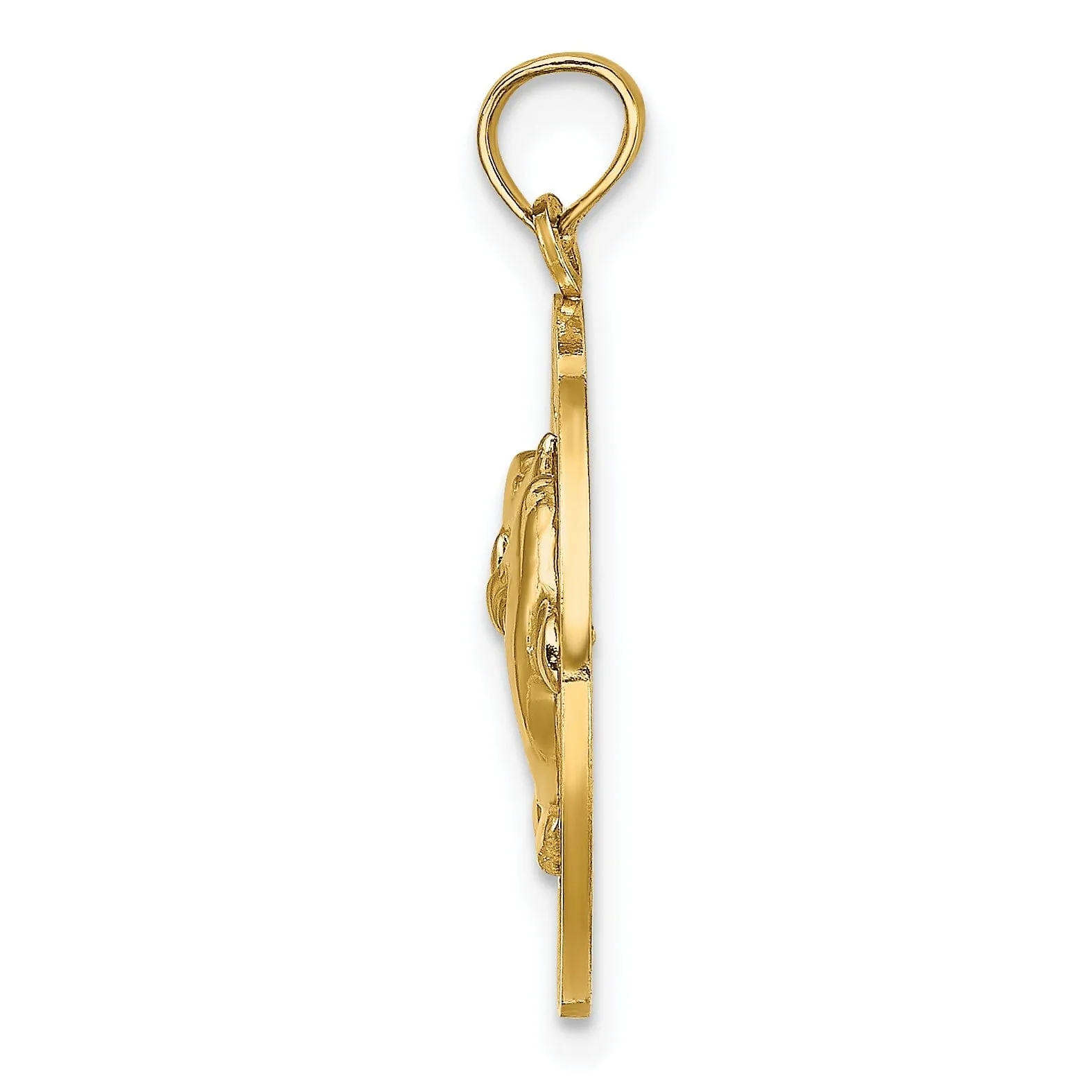 14K Yellow Gold Polished Textured Finish SAINT THOMAS Circle Design with Double Dolphins Charm Pendant