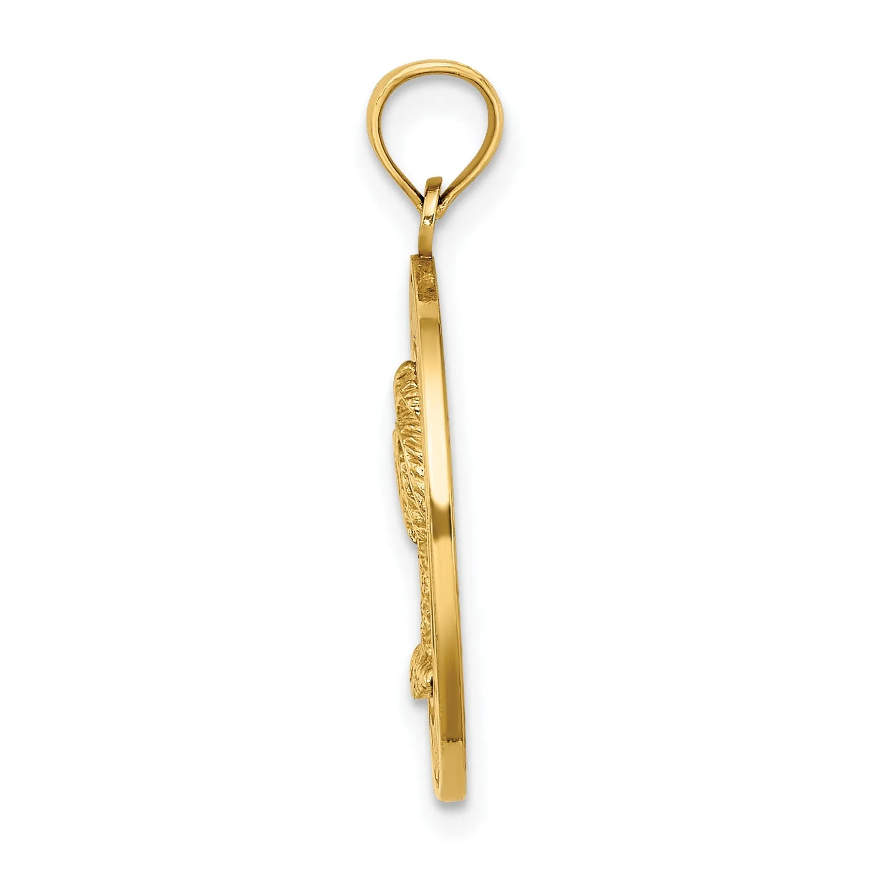 14K Yellow Gold SIESTA Key Florida Banner Palm Tree Circle Design Pendant
