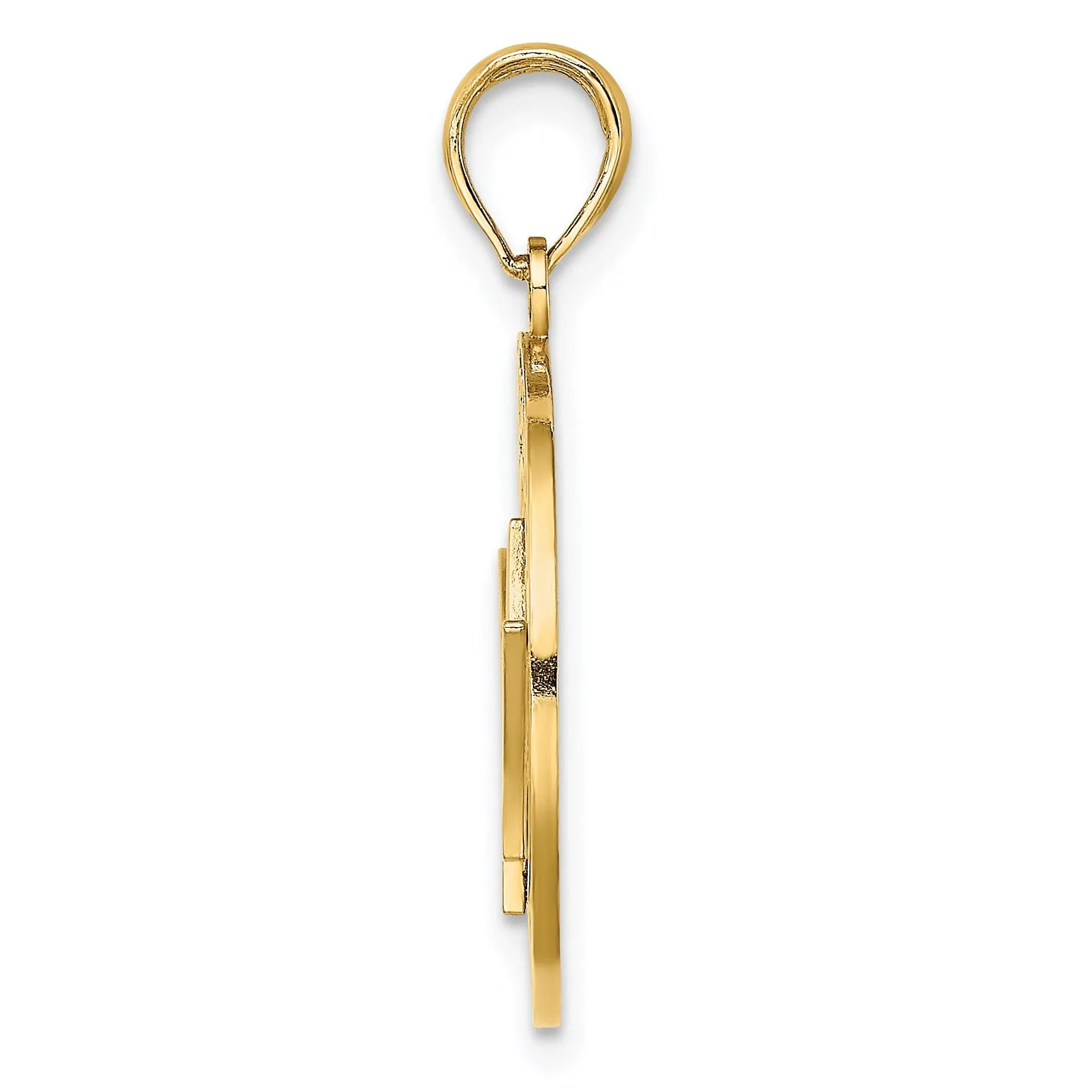 14K Yellow Gold Textured Polished Finish BARBADOS with Trident Spear in Circle Design Charm Pendant
