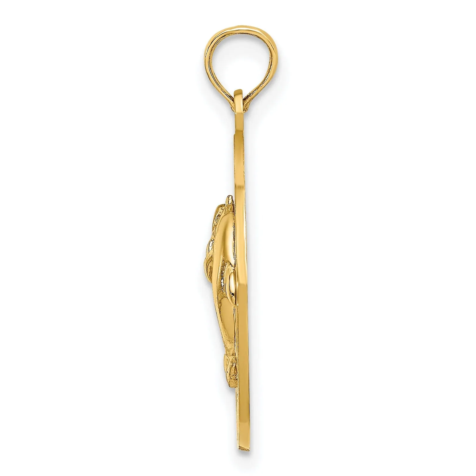 14K Yellow Gold Textured Polished Finish KENNEBUNKPORT Maine with Double Dolphins in Circle Design Charm Pendant