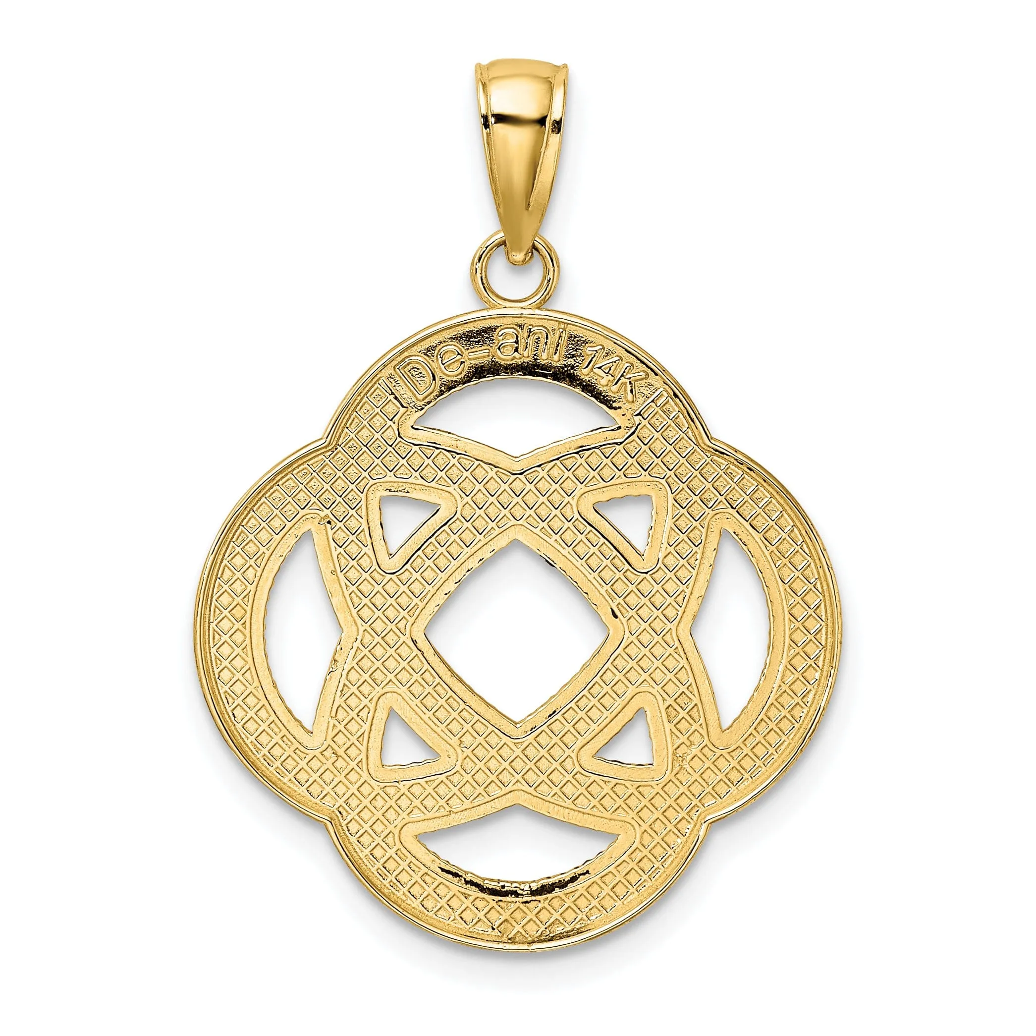 14K Yellow Gold Textured Polished Finish Large Celtic Eternity Knot Circle Charm Pendant