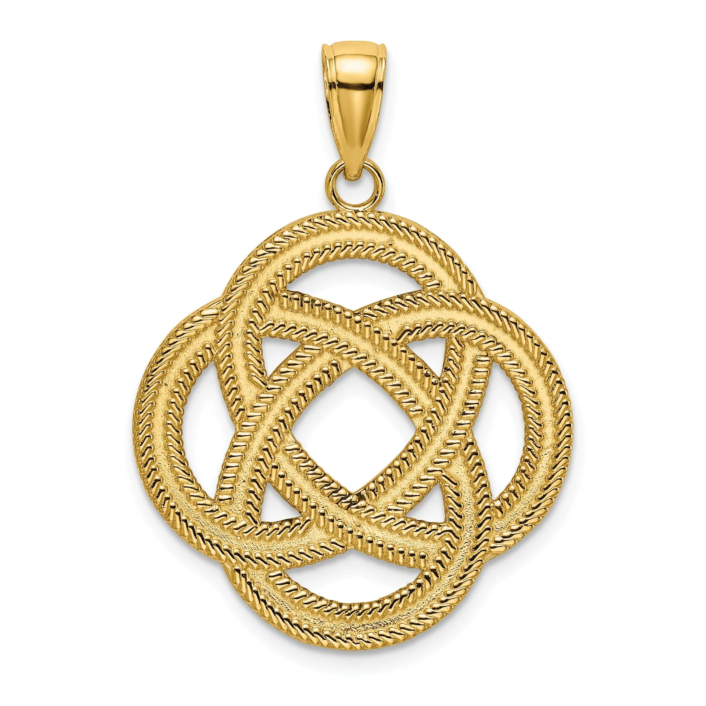 14K Yellow Gold Textured Polished Finish Large Celtic Eternity Knot Circle Charm Pendant