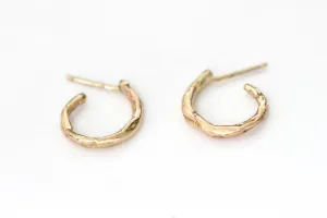 14k Yellow Gold Textured Semi Circle Hoop Earrings