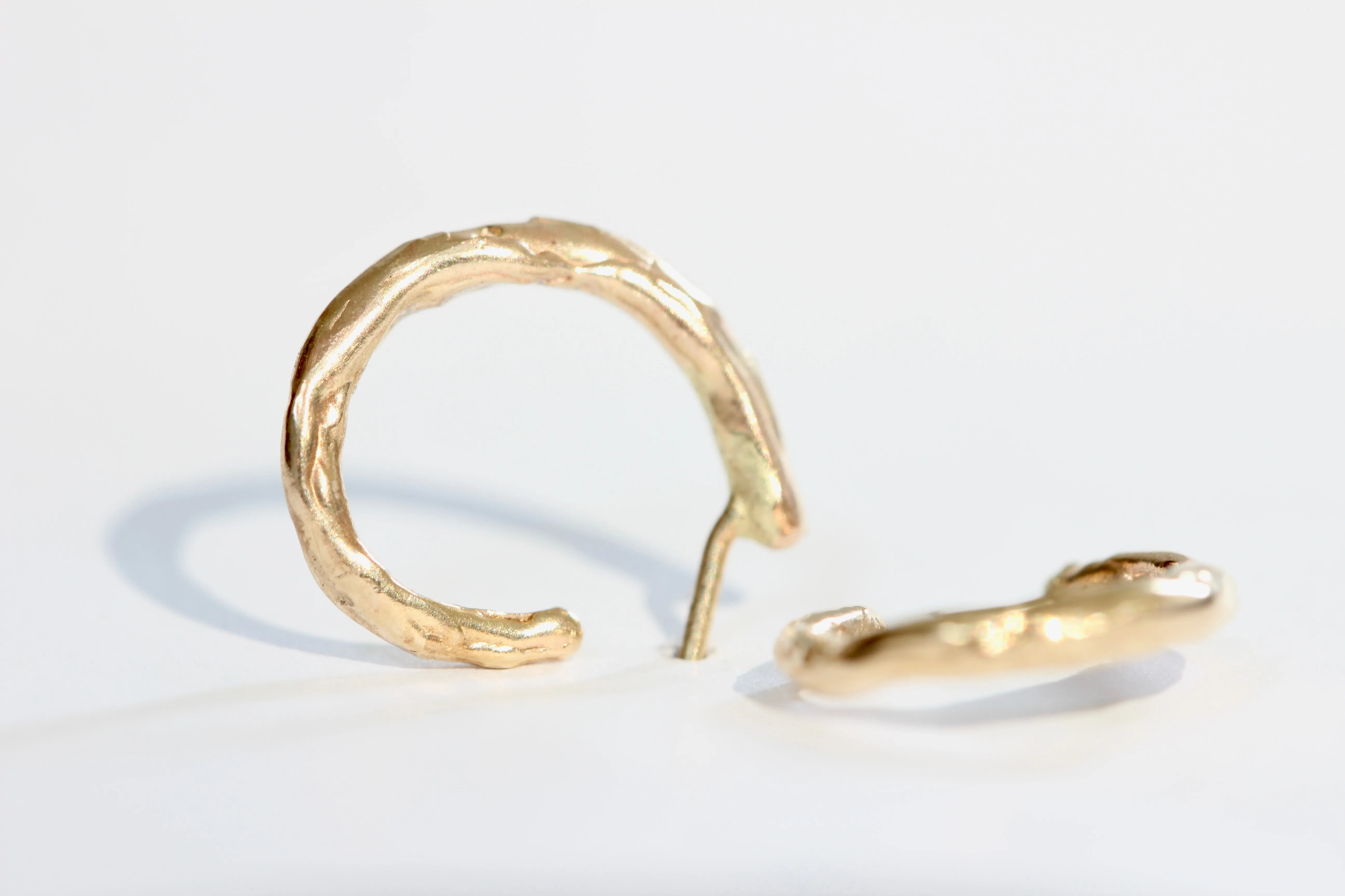 14k Yellow Gold Textured Semi Circle Hoop Earrings