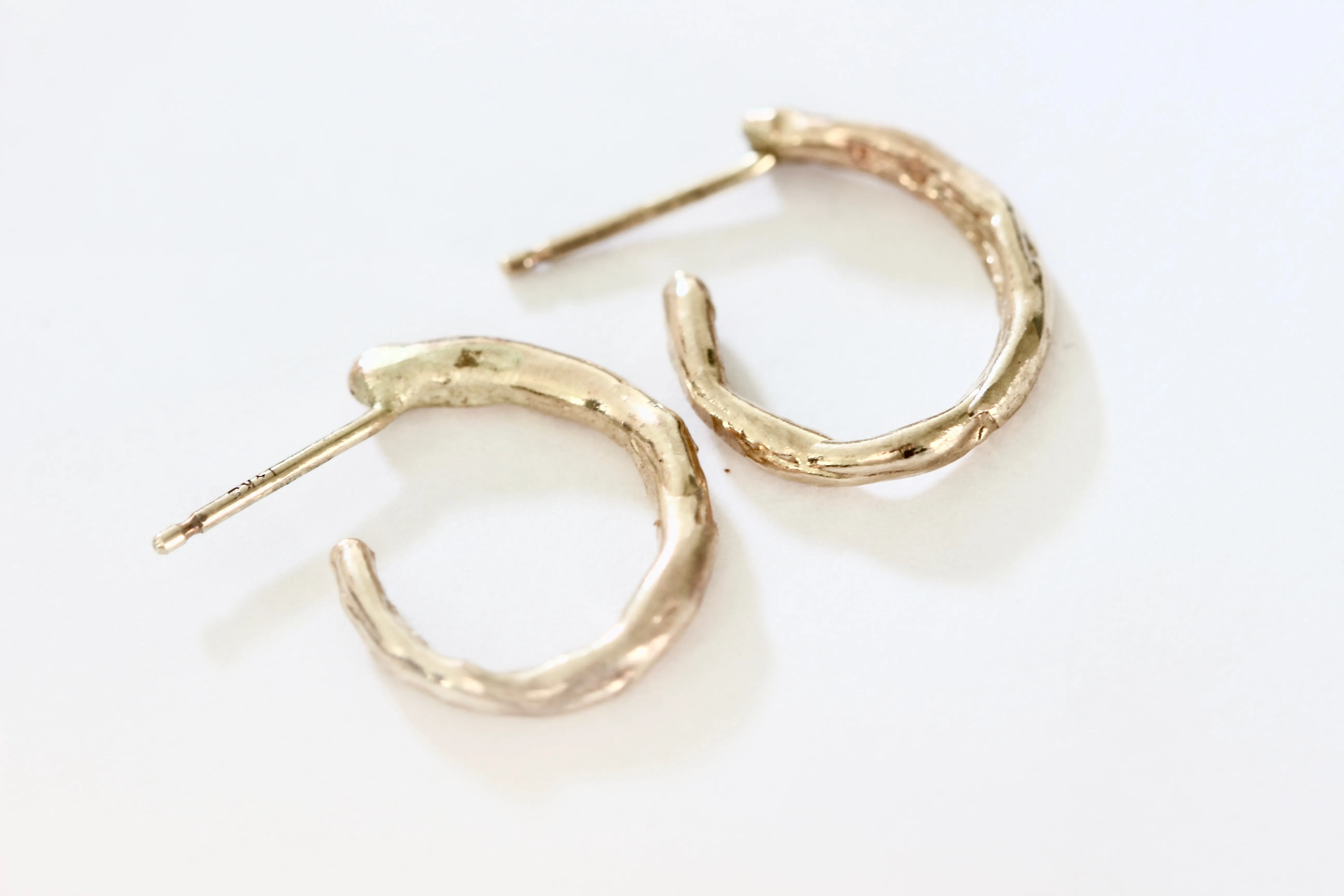14k Yellow Gold Textured Semi Circle Hoop Earrings