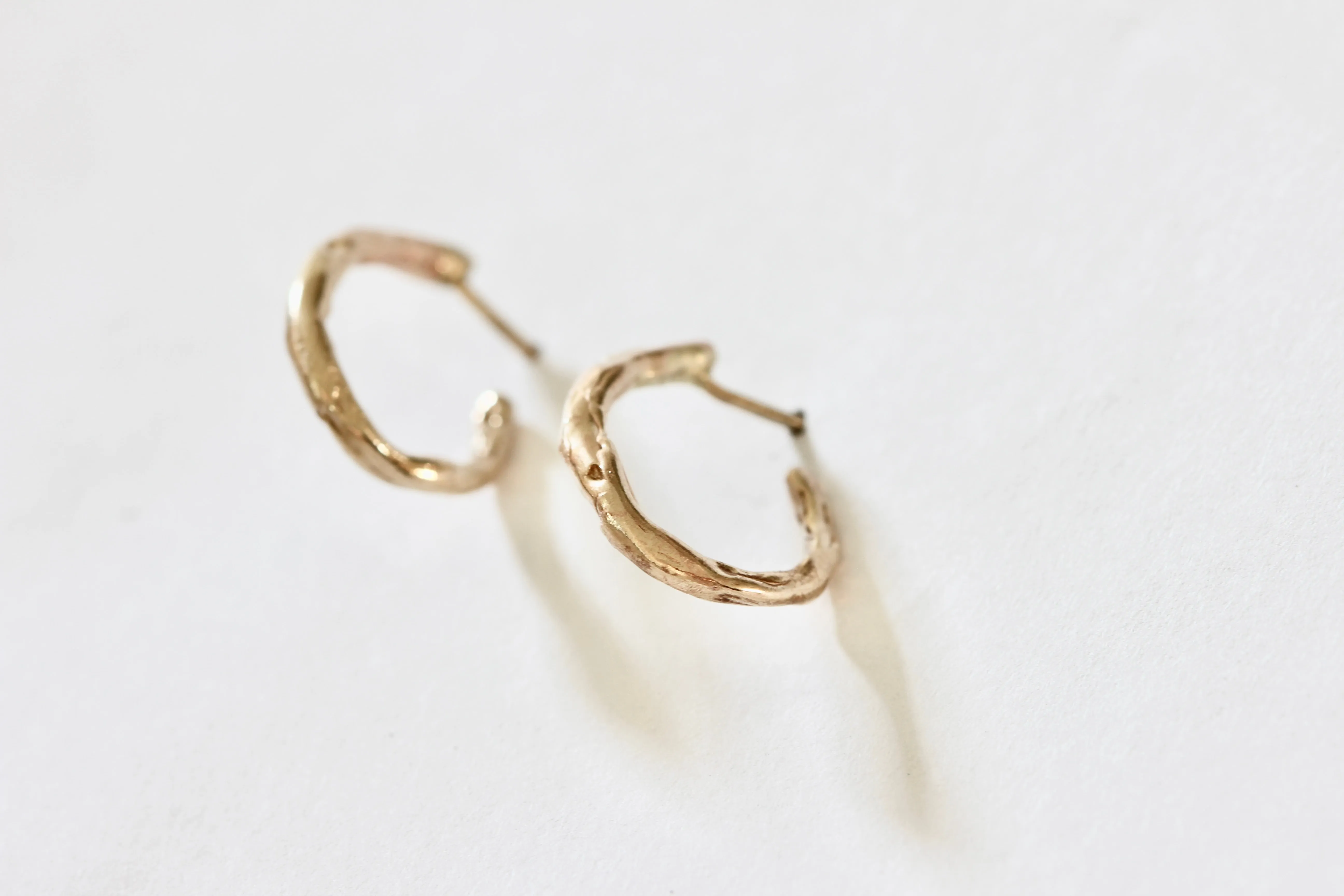 14k Yellow Gold Textured Semi Circle Hoop Earrings