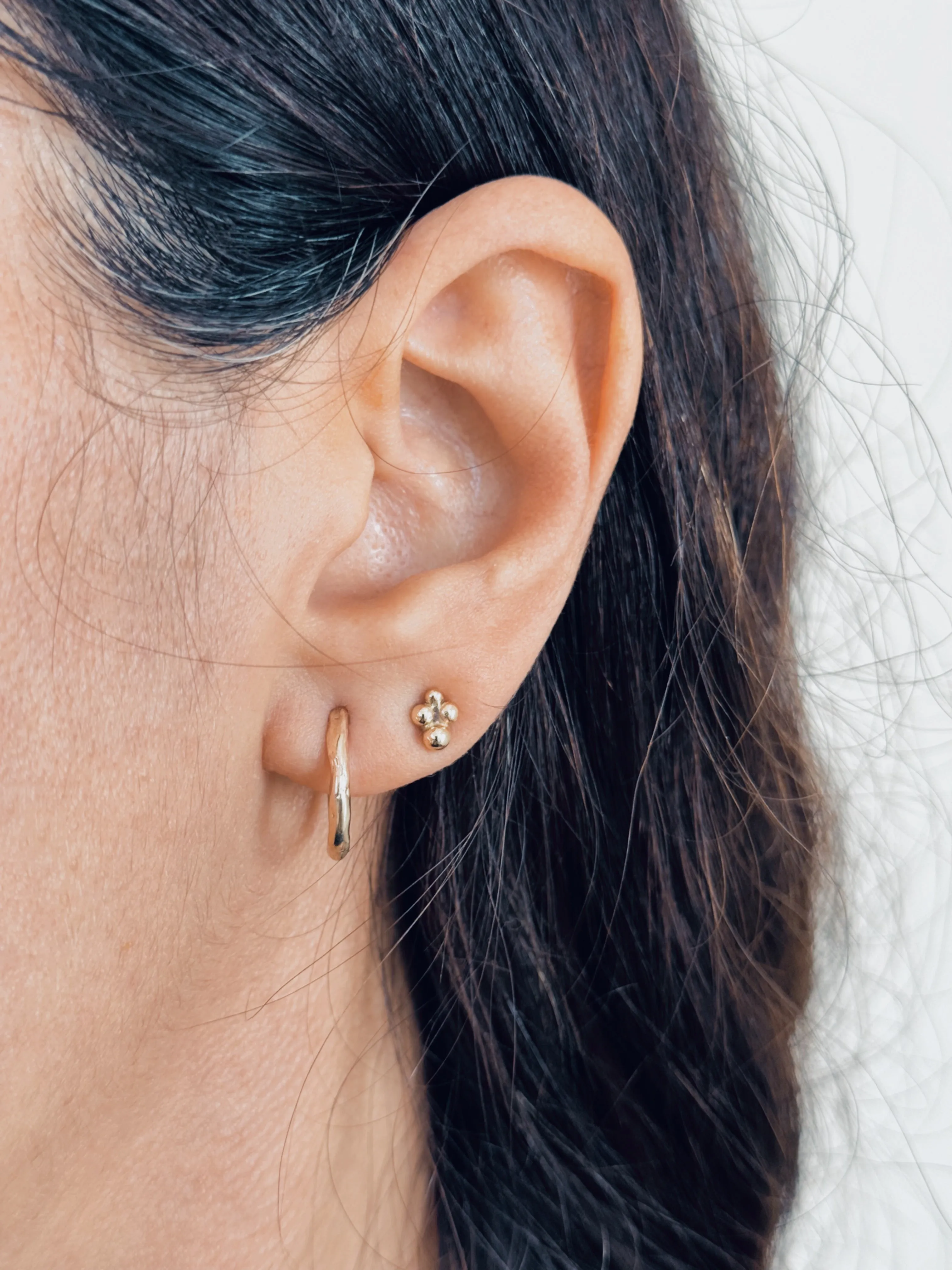 14k Yellow Gold Textured Semi Circle Hoop Earrings