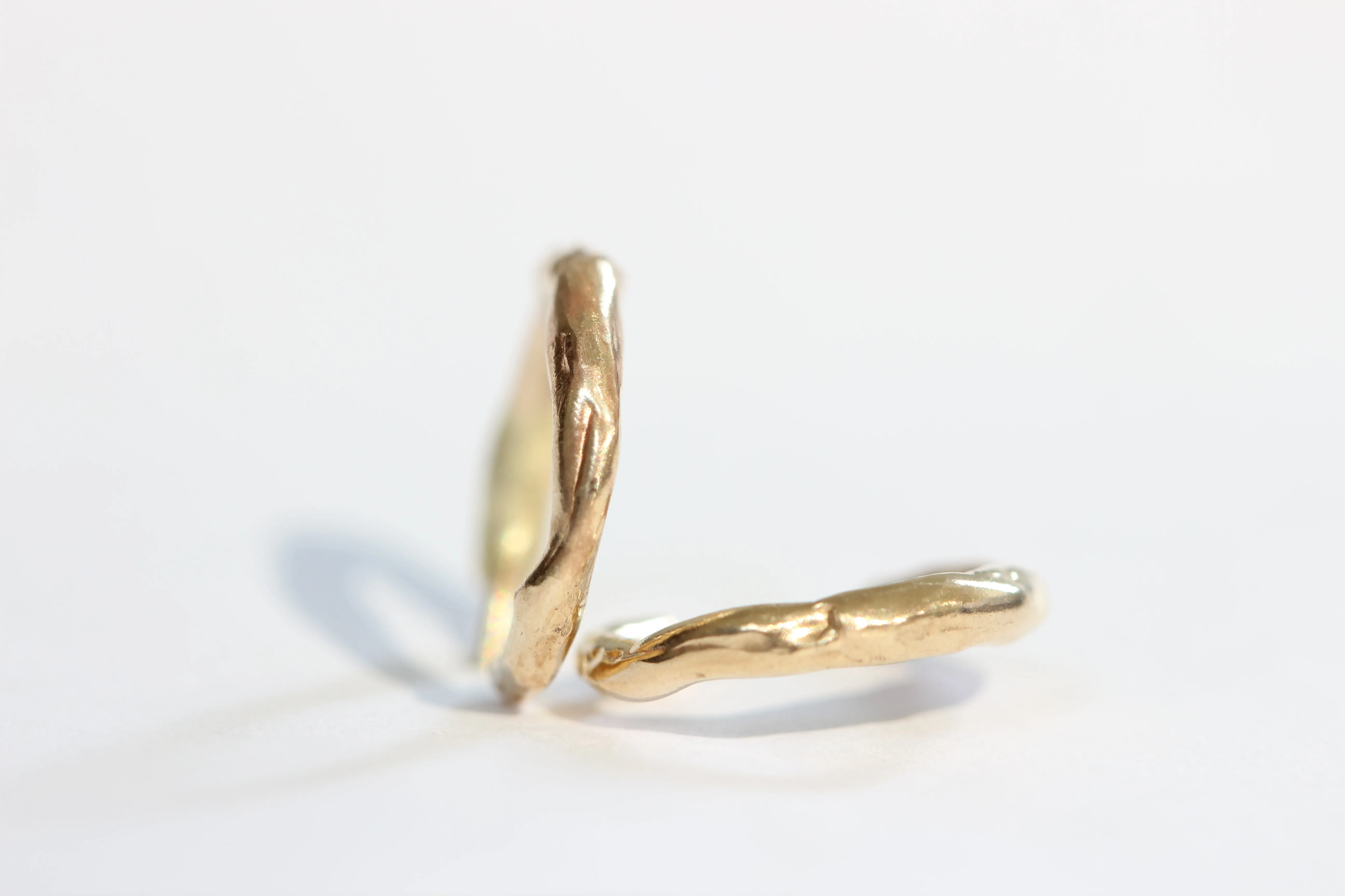 14k Yellow Gold Textured Semi Circle Hoop Earrings