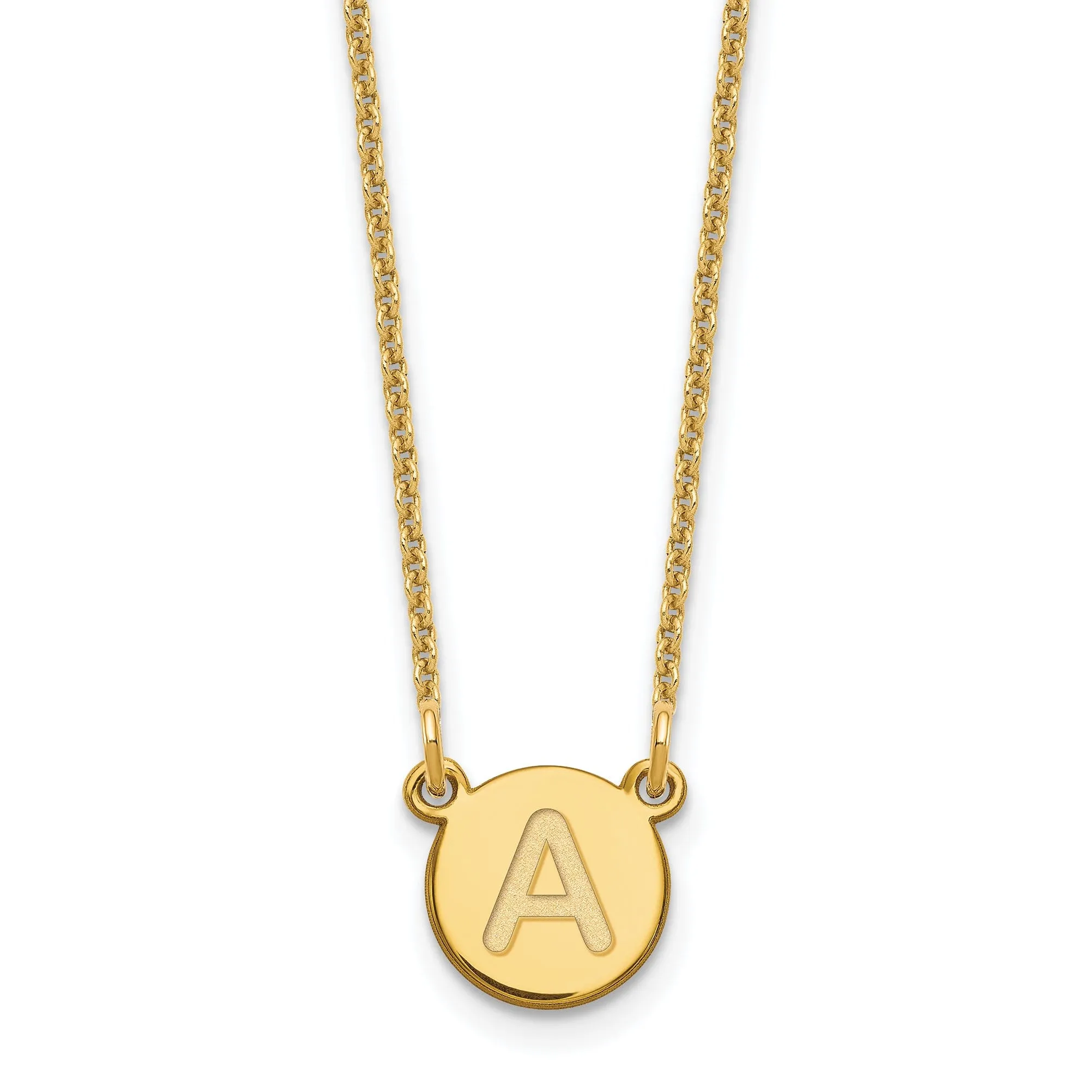 14k Yellow Gold Tiny Circle Block Letter B Initial Pendant and Necklace