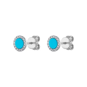 14KT GOLD DIAMOND TURQUOISE DISK STUD EARRING