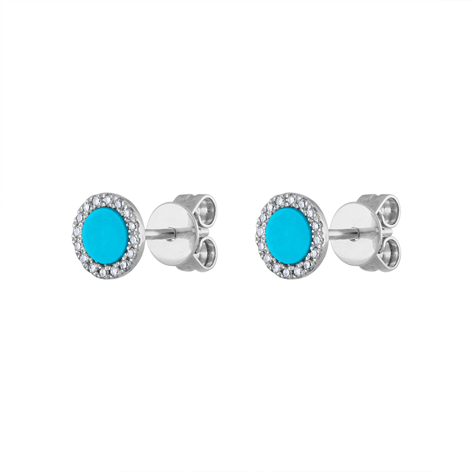14KT GOLD DIAMOND TURQUOISE DISK STUD EARRING
