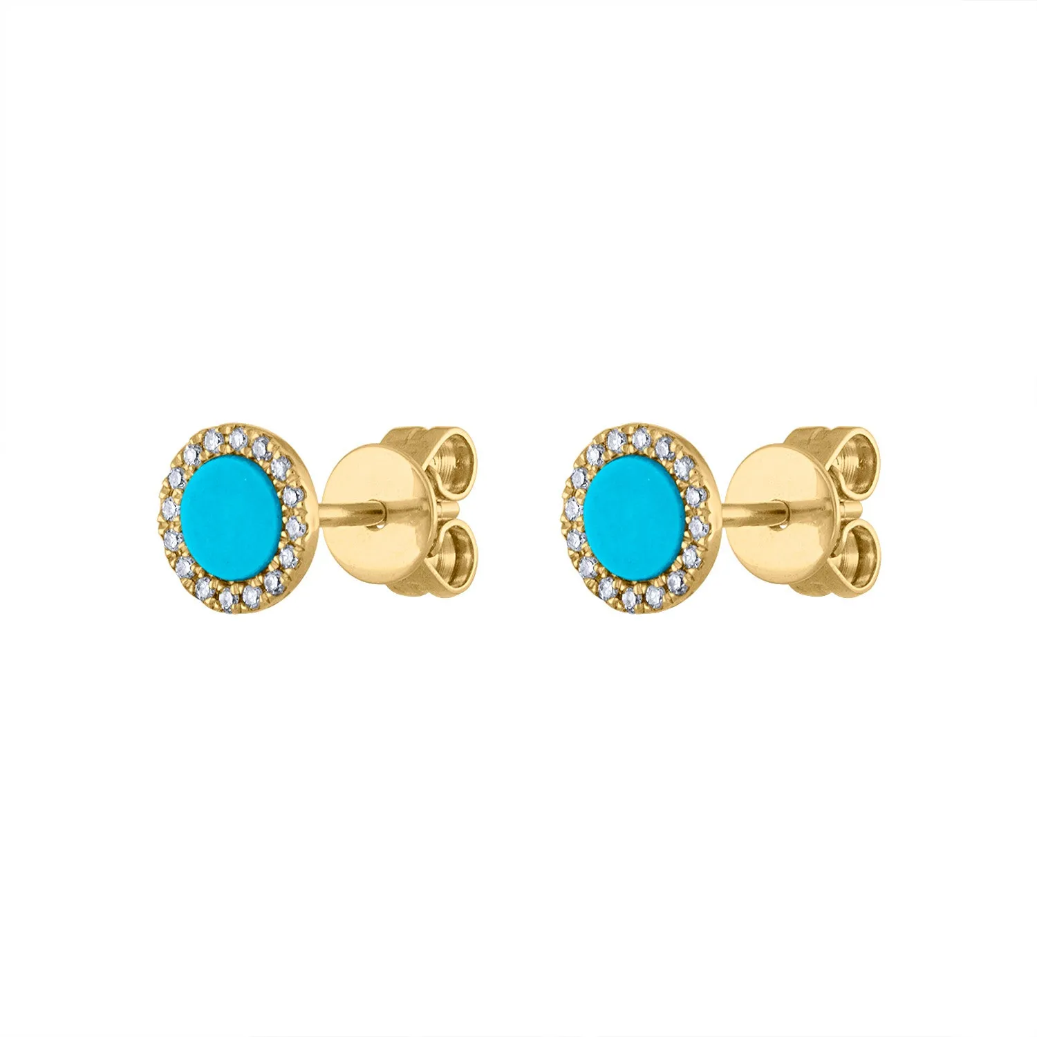 14KT GOLD DIAMOND TURQUOISE DISK STUD EARRING