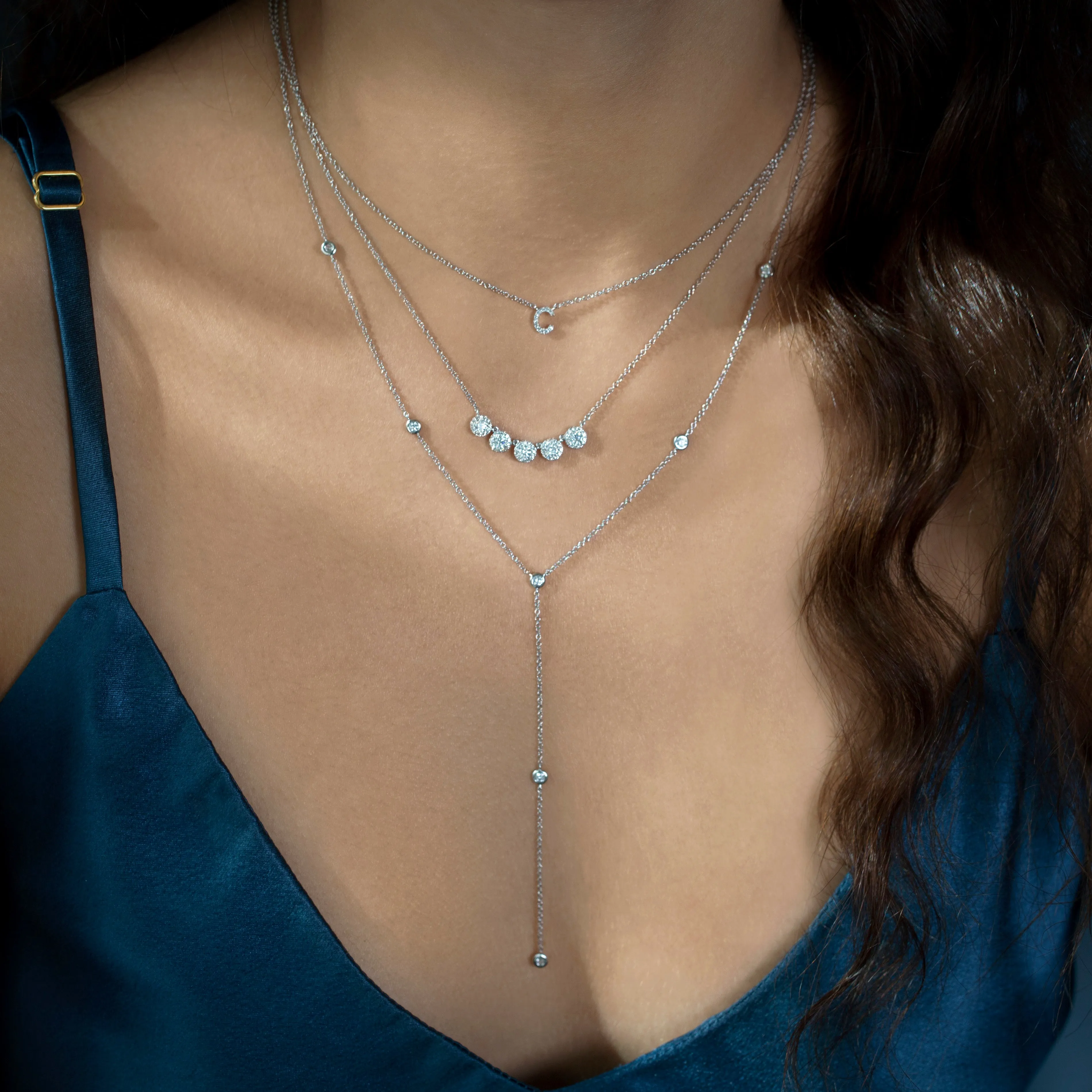 14KT GOLD FIVE MARTINI SET DIAMOND NECKLACE