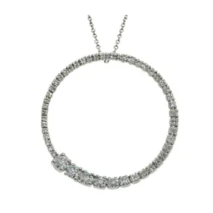 1.52 Carat Natural Diamond Circle Pendant Necklace 14K White Gold