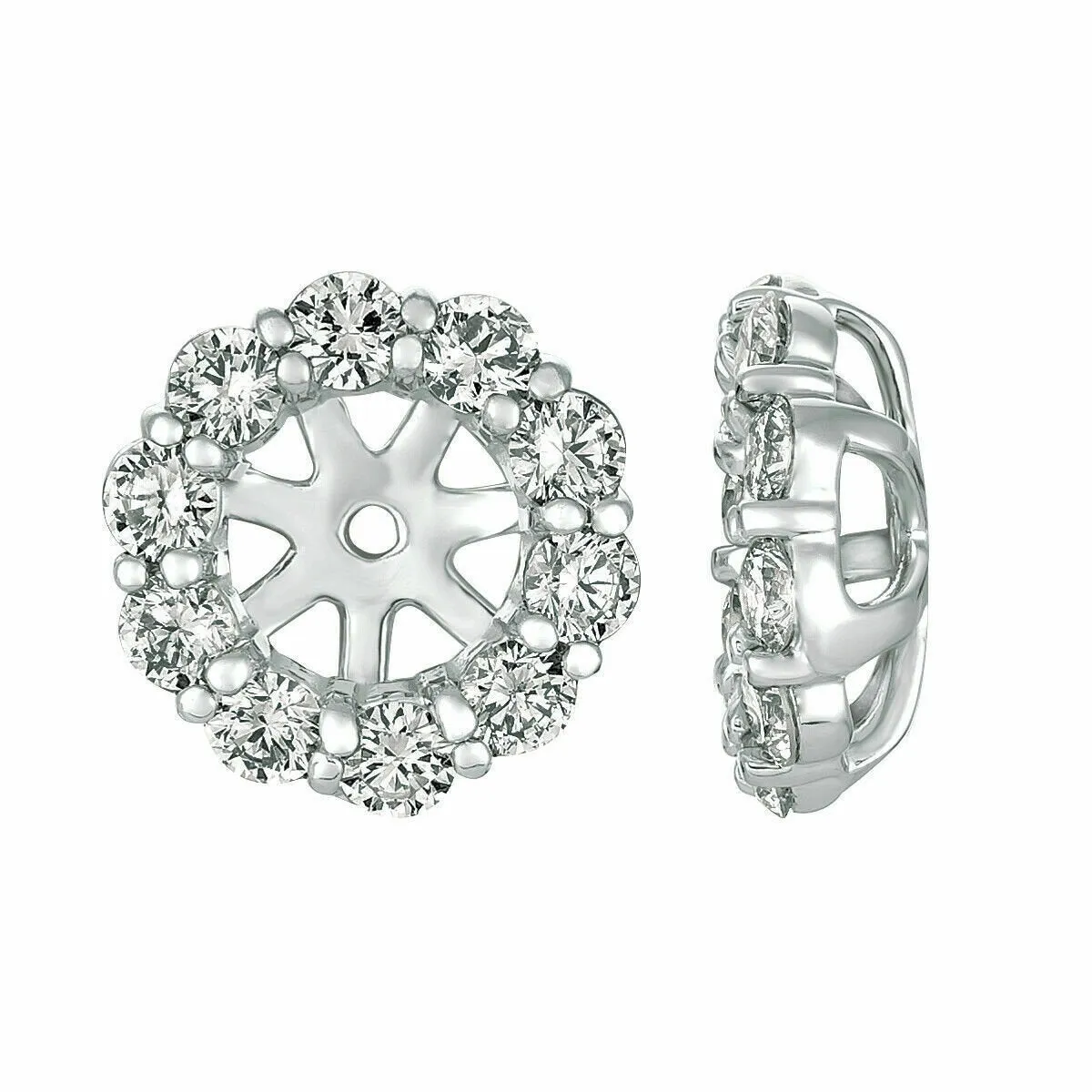 1.61 Ct 7 pointers Natural Diamond Jacket Earrings 14K White Gold center 8 MM