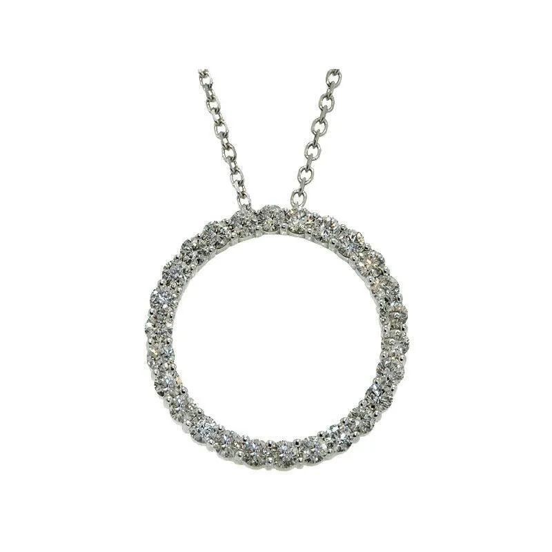 1.82 Carat Natural Diamond Circle Pendant Necklace 14K White Gold 18'' chain