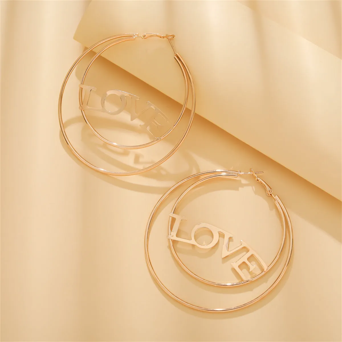 18K Gold-Plated 'Love' Openwork Layered Circle Hoop Earrings