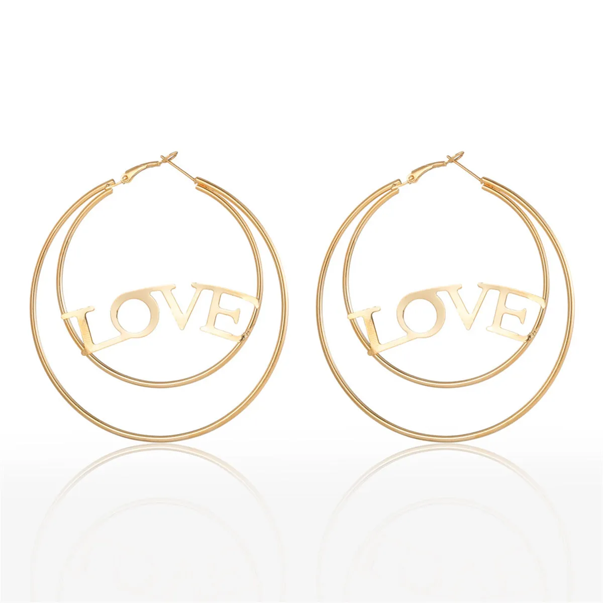 18K Gold-Plated 'Love' Openwork Layered Circle Hoop Earrings