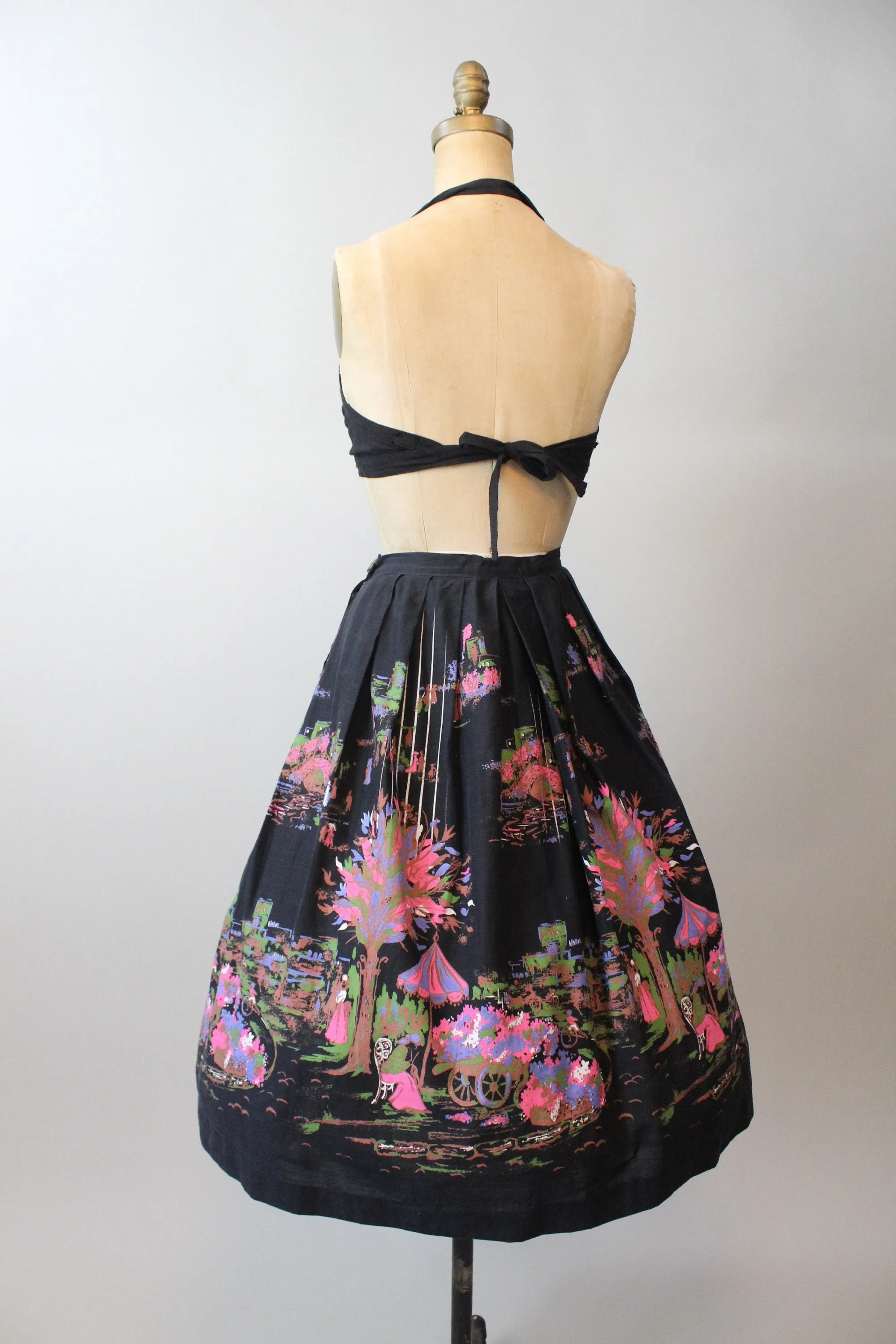 1950s CITY umbrella flower cart scene novelty print skirt small | new spring