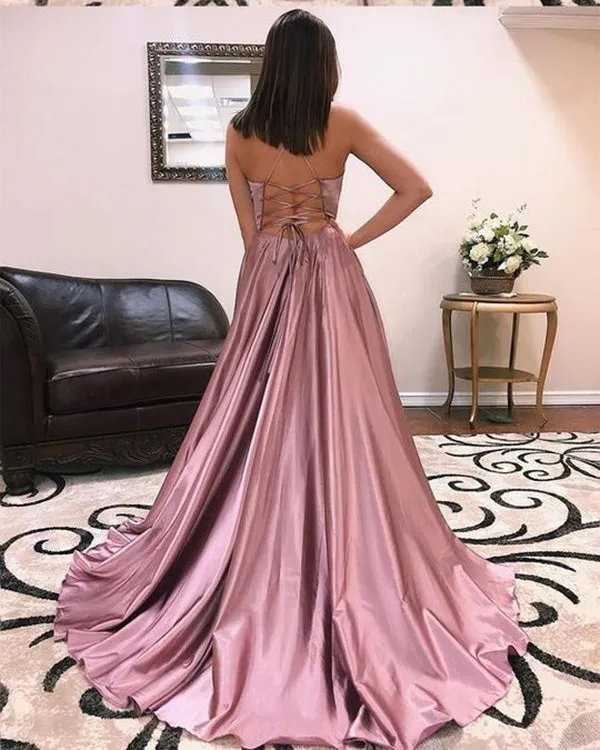 2019 Sexy Deep V-Neck Burgundy Prom Dresses with Split Side Long Pageant Gowns