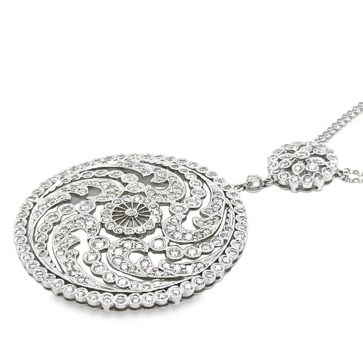2.81ct t.w. Round Diamond Filigree Pendant Statement Necklace.