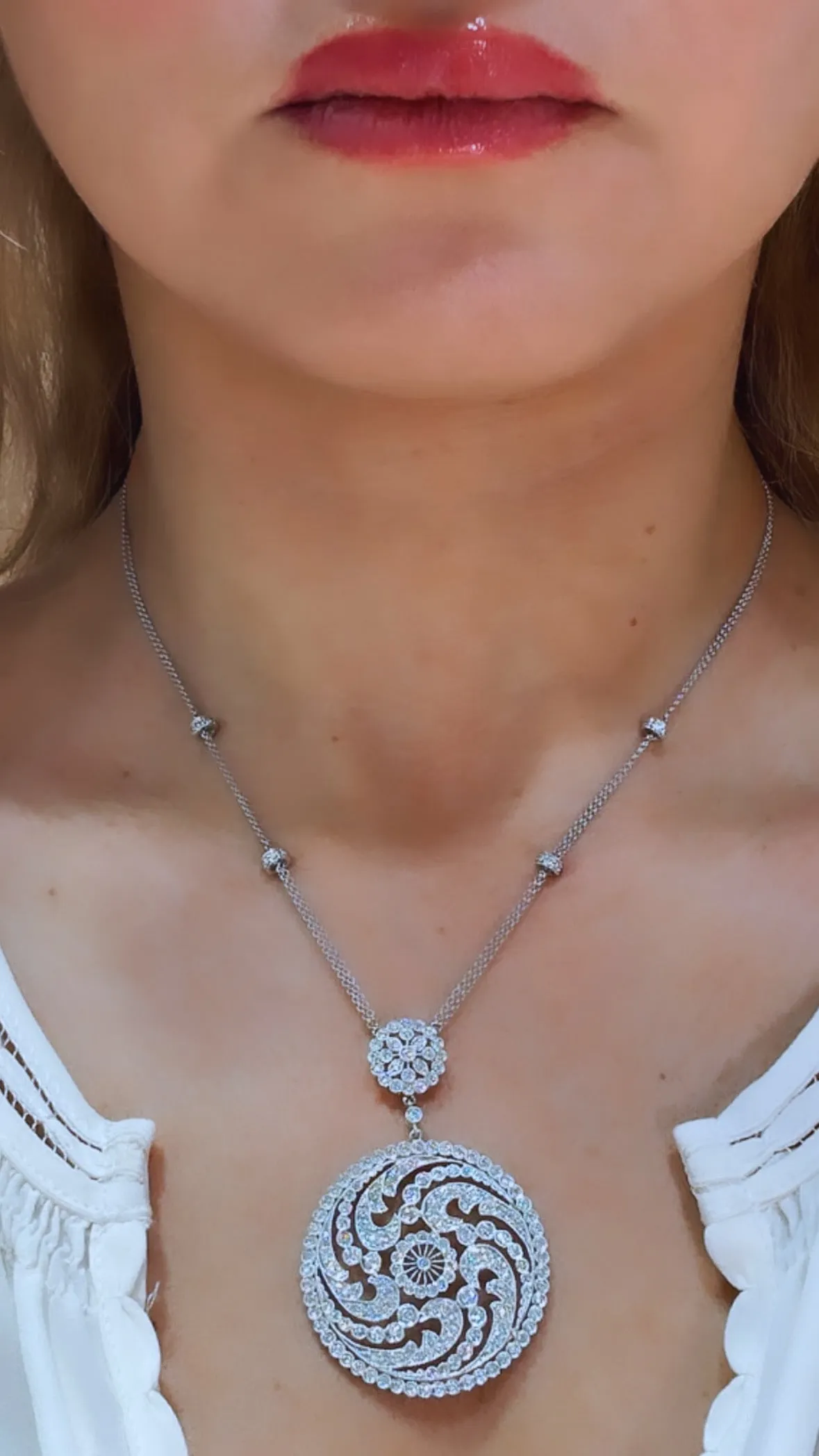 2.81ct t.w. Round Diamond Filigree Pendant Statement Necklace.