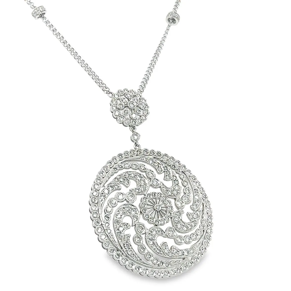 2.81ct t.w. Round Diamond Filigree Pendant Statement Necklace.