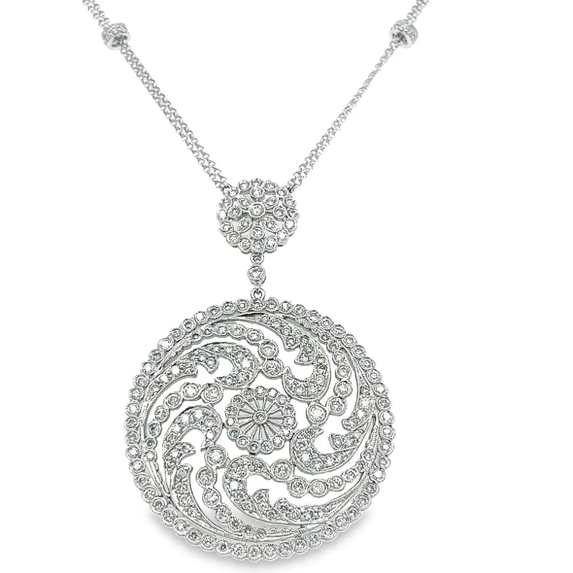 2.81ct t.w. Round Diamond Filigree Pendant Statement Necklace.