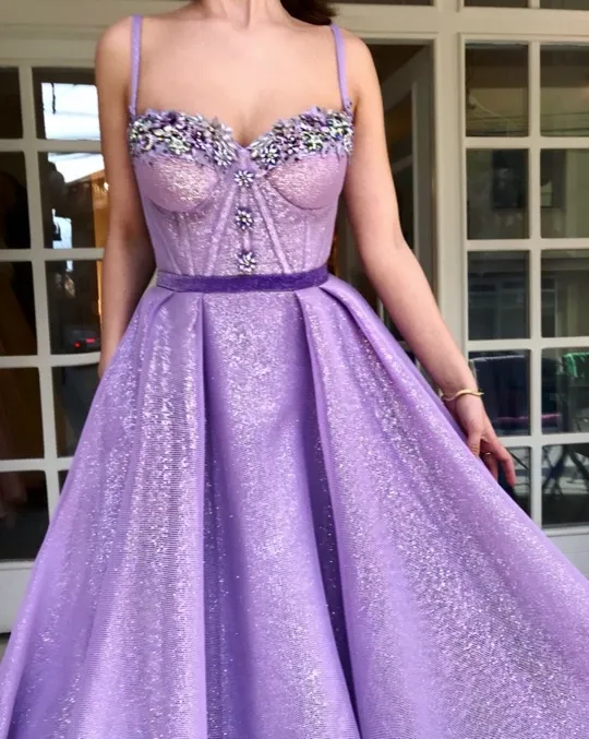 A-line Spaghetti Straps Sweetheart Appliques Long Prom Dresses, PD0128