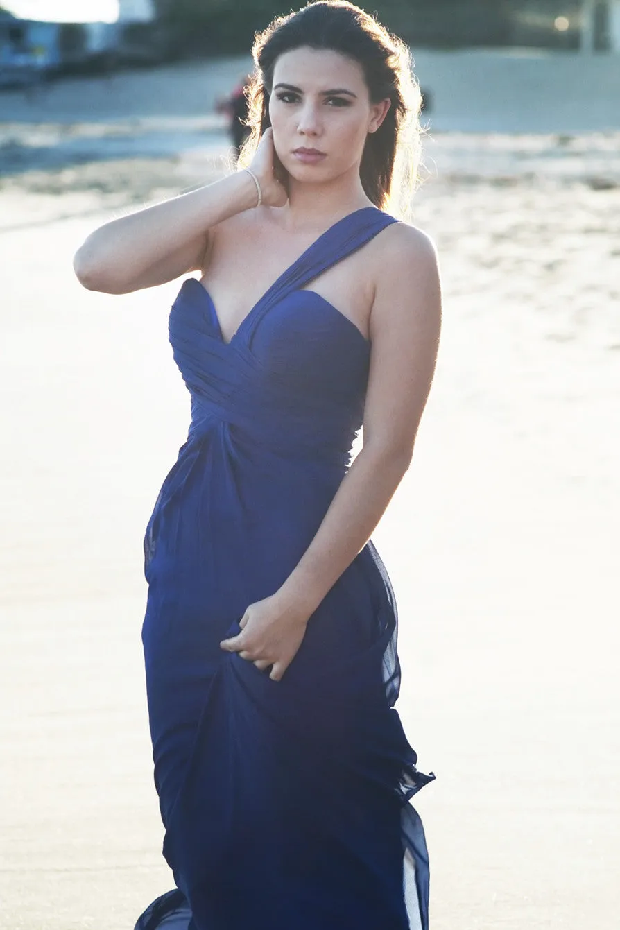 A-line Sweetheart One-shoulder Floor Length Tulle Evening Dress