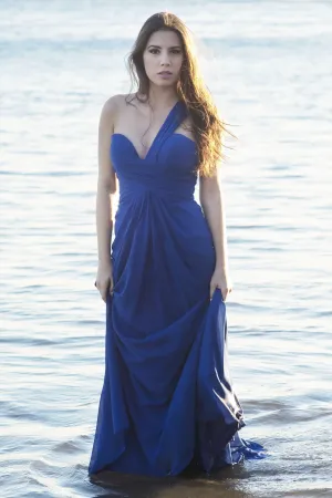 A-line Sweetheart One-shoulder Floor Length Tulle Evening Dress