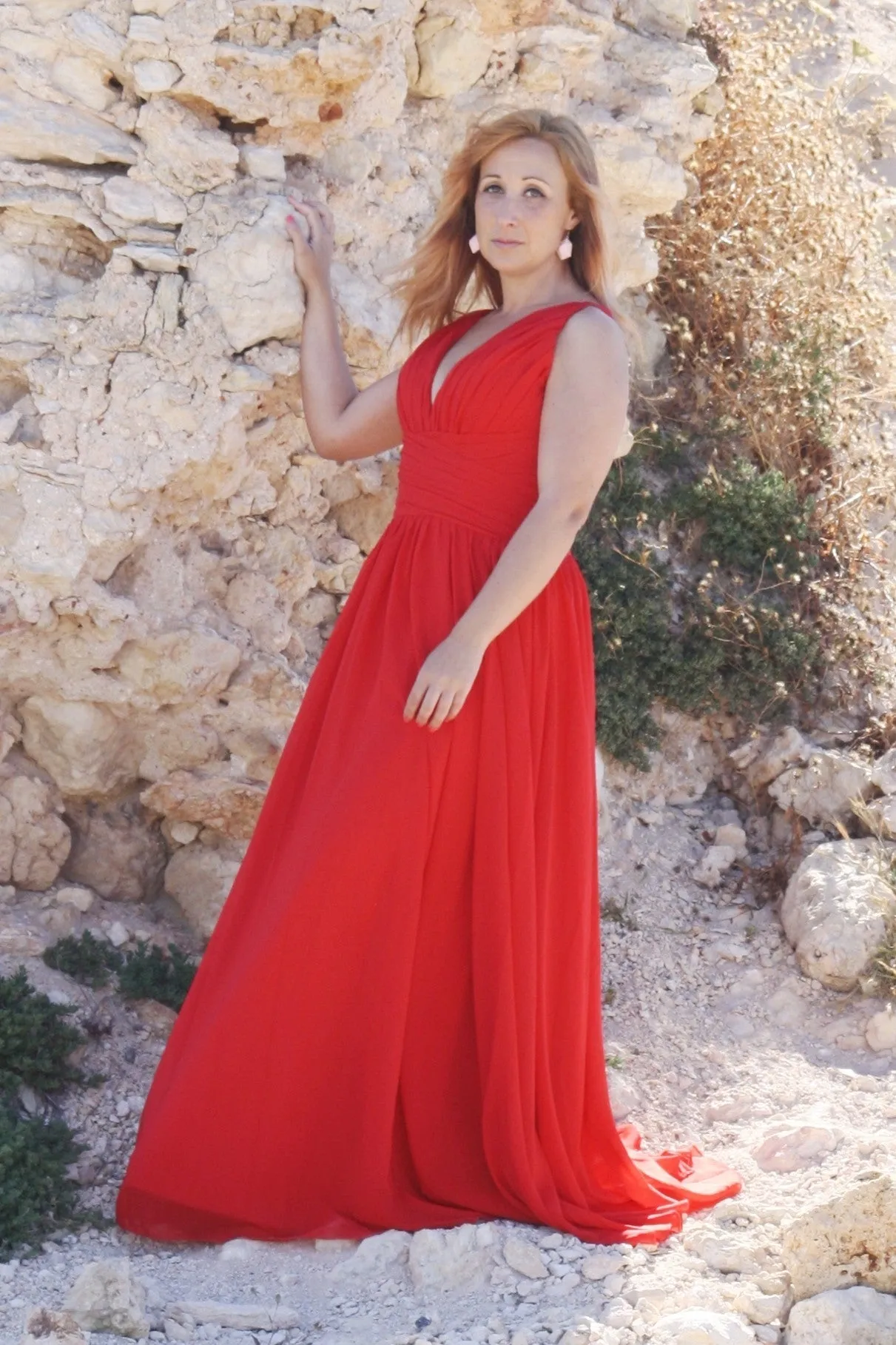 A-line V-neck Wide Straps Sleeveless Floor Length Chiffon Evening Dress
