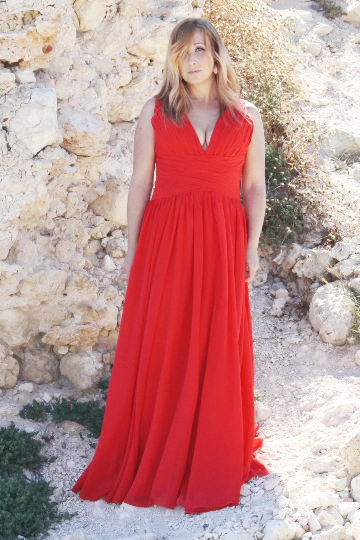 A-line V-neck Wide Straps Sleeveless Floor Length Chiffon Evening Dress