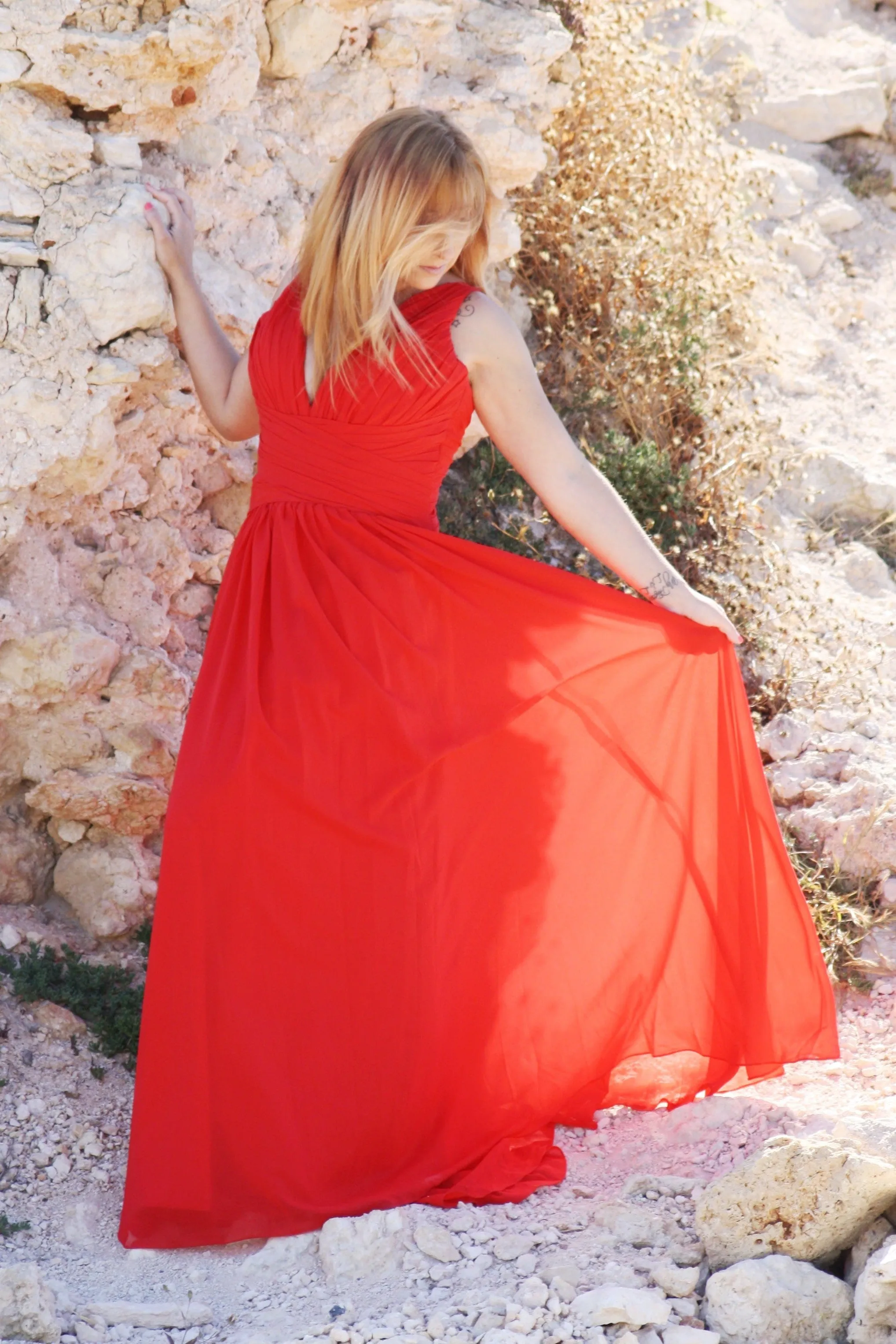 A-line V-neck Wide Straps Sleeveless Floor Length Chiffon Evening Dress