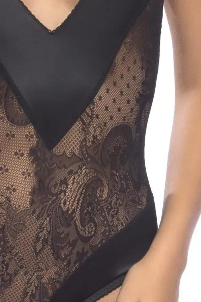 All Over Lace Satin Edge Teddy - Black -