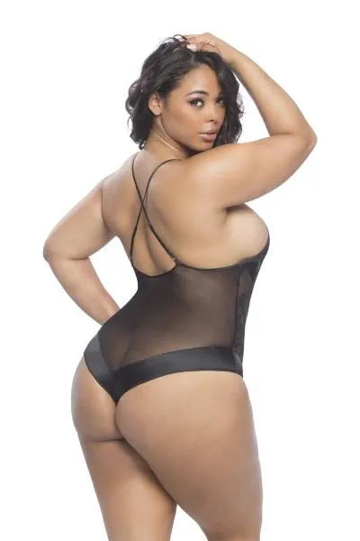 All Over Lace Satin Edge Teddy - Black - Size