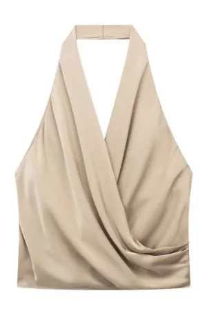 AMIRA Satin Halter Top (Champagne)