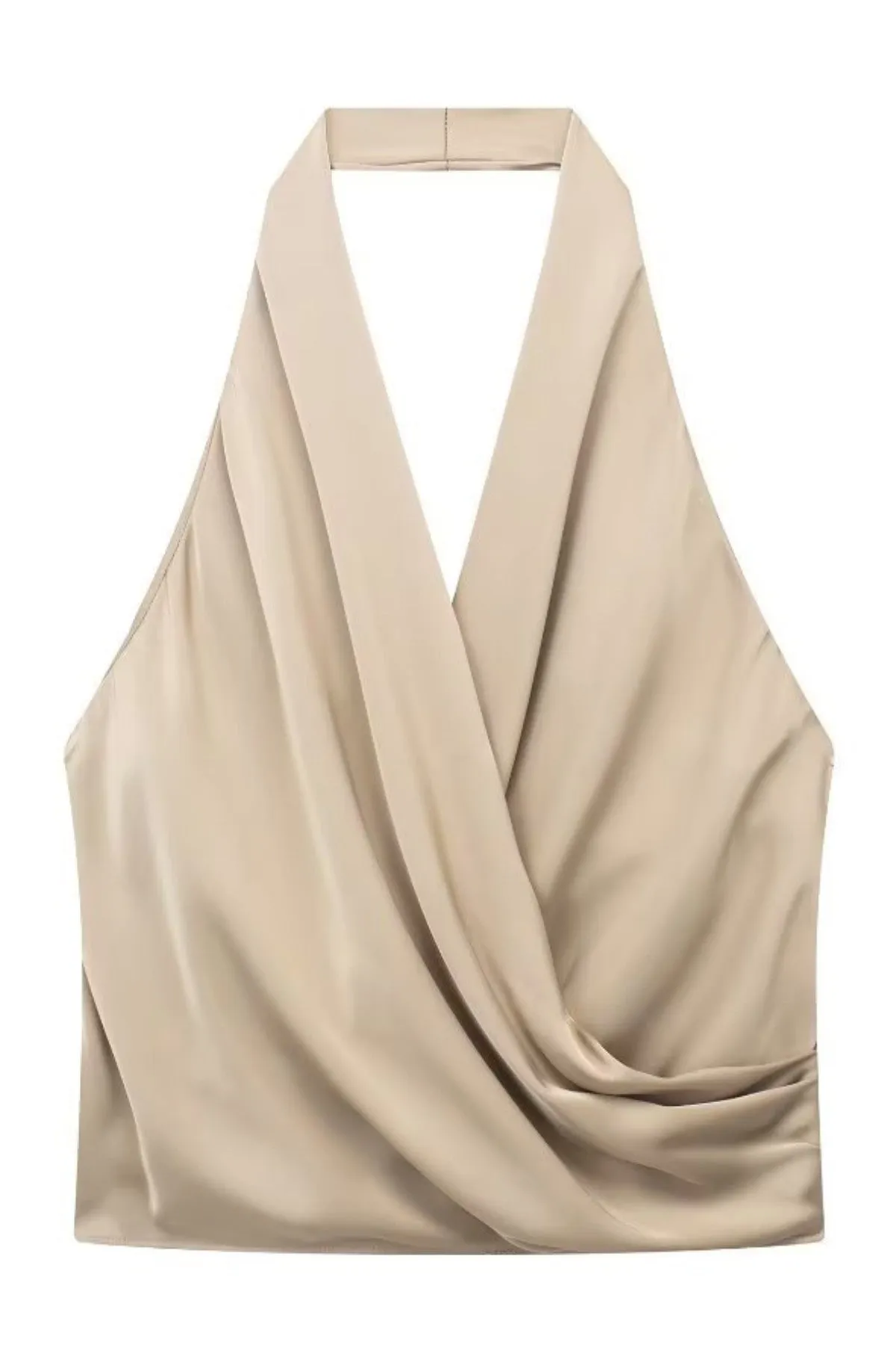 AMIRA Satin Halter Top (Champagne)